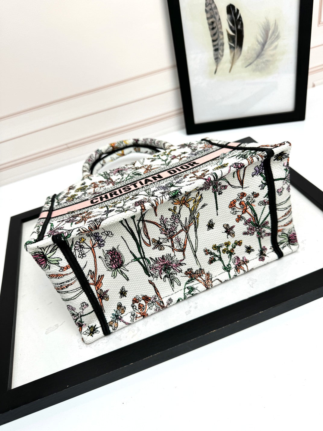 Christian Dior Floral Embroidered Canvas Book Tote Bag