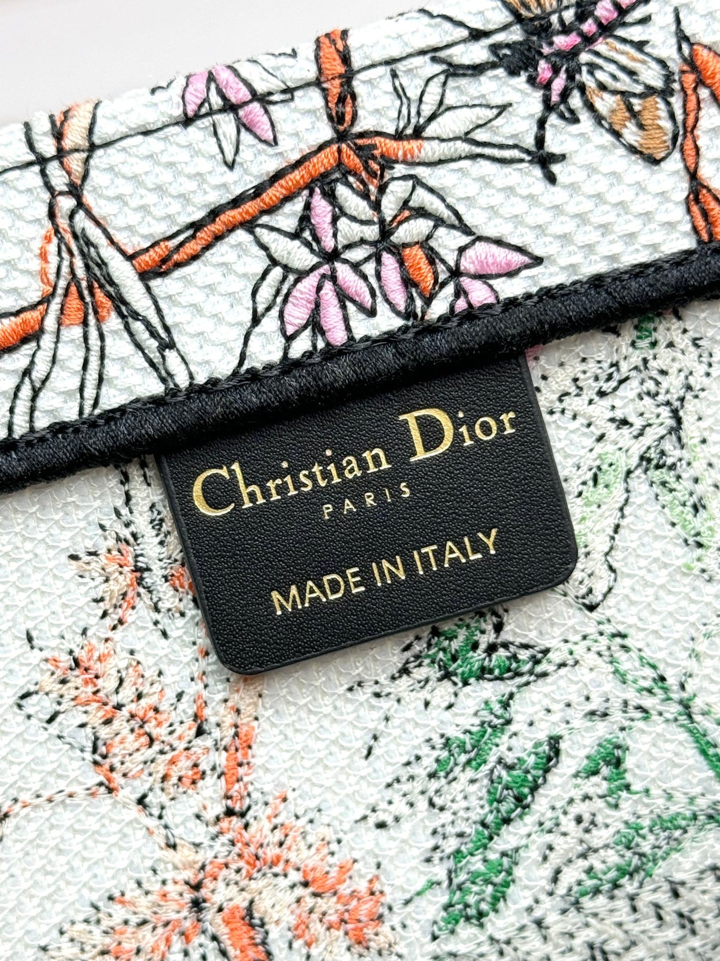 Christian Dior Floral Embroidery Medium Book Tote Bag - Pink and White