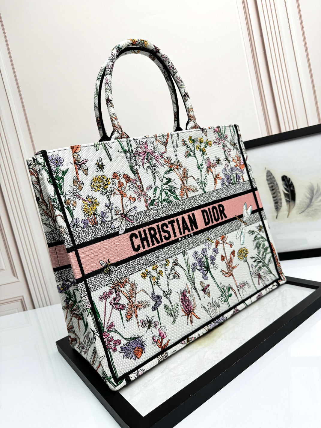 Christian Dior Large Book Tote Multicolor Floral Mille Fleurs Embroidery Bag