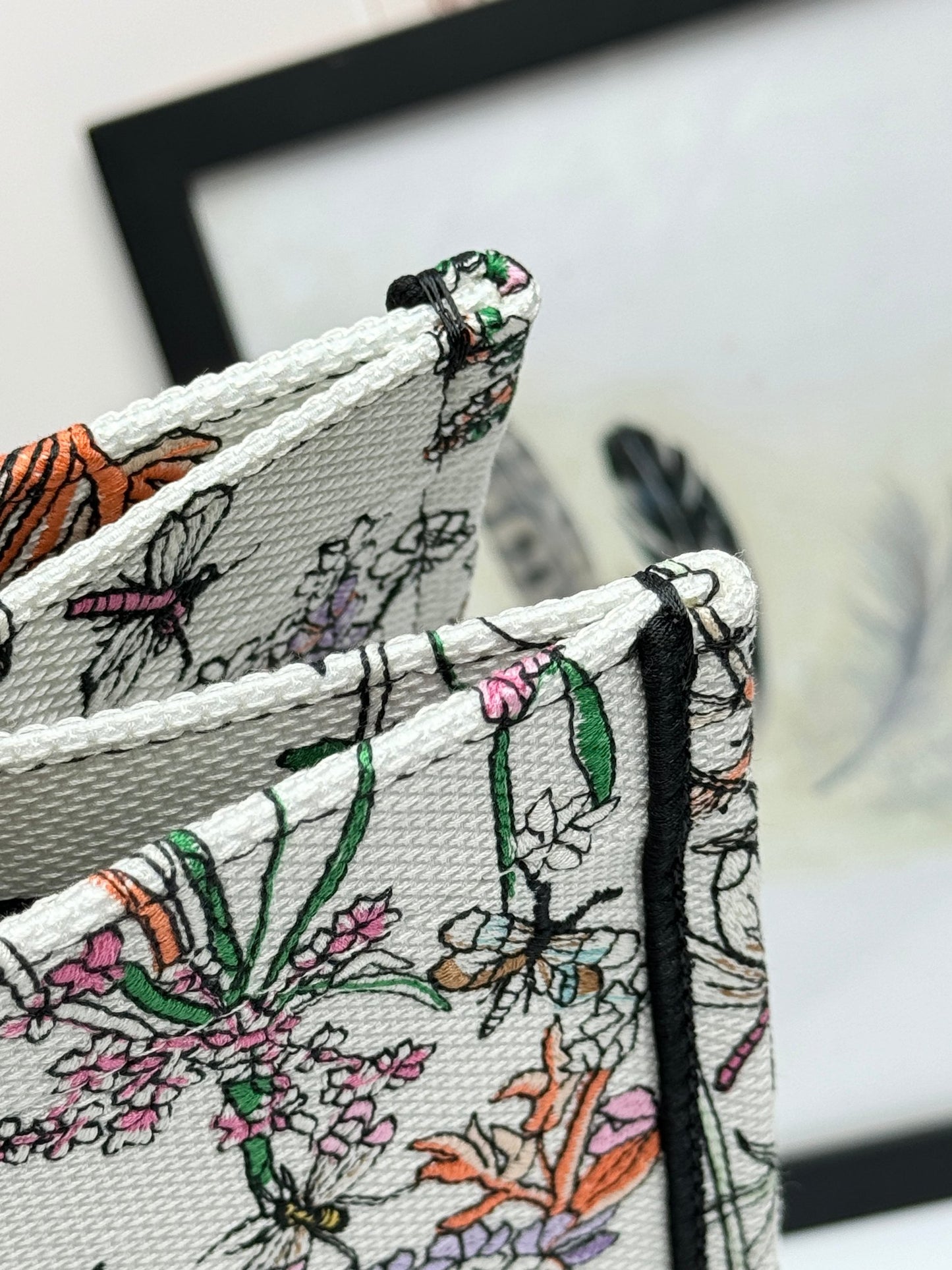 Christian Dior Large Book Tote Bag Floral Embroidered Canvas - White/Pink