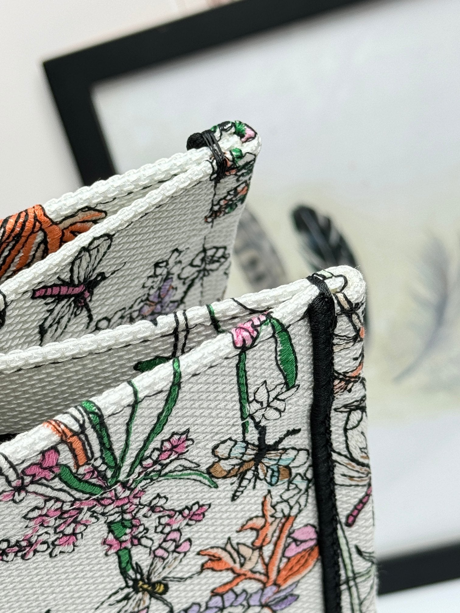 Christian Dior Large Book Tote Bag Floral Embroidered Canvas - White/Pink