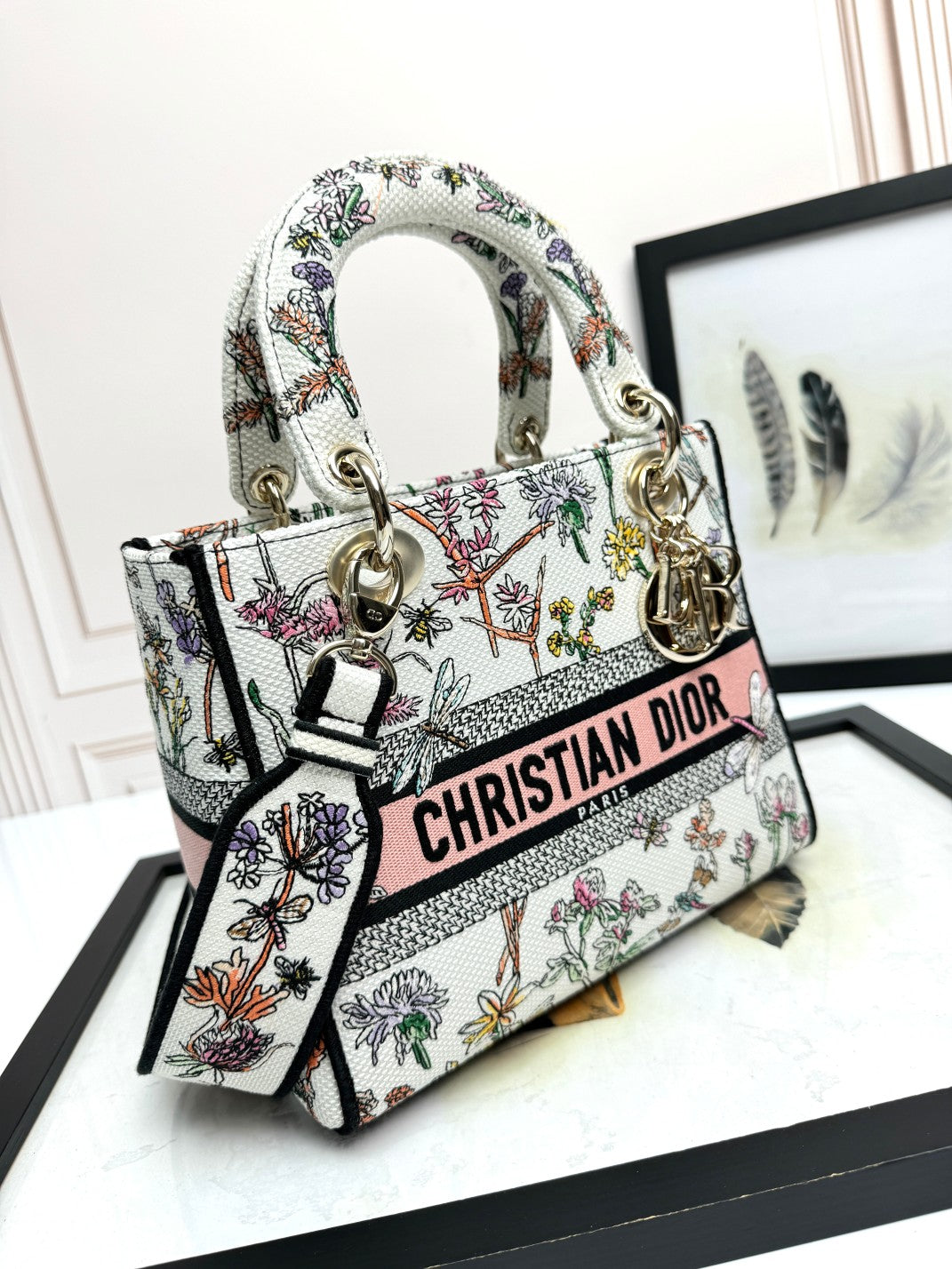 Christian Dior Lady D-Lite Bag White Mille Fleurs Embroidery