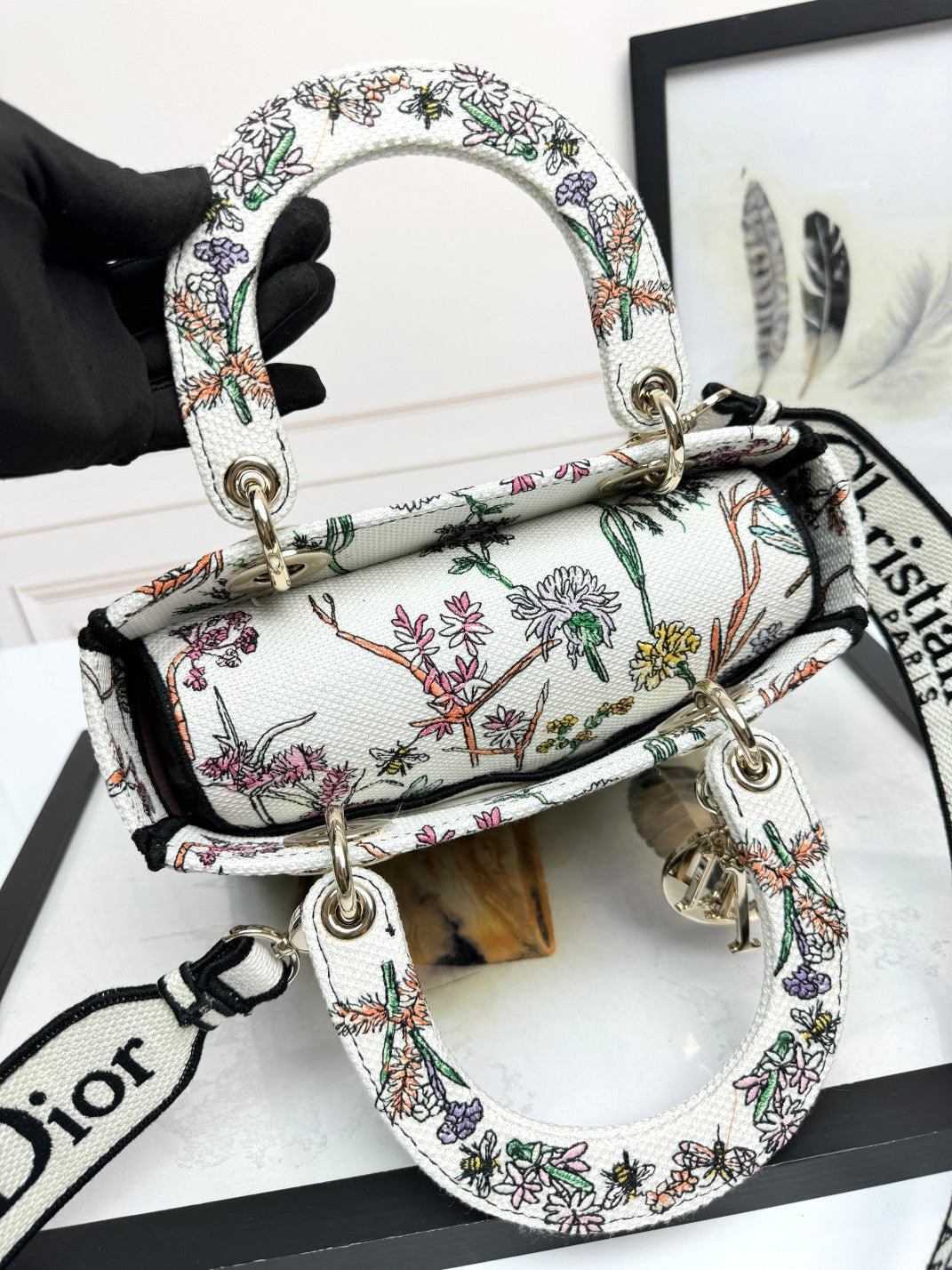 Christian Dior Lady D-Lite Bag White Mille Fleurs Embroidery
