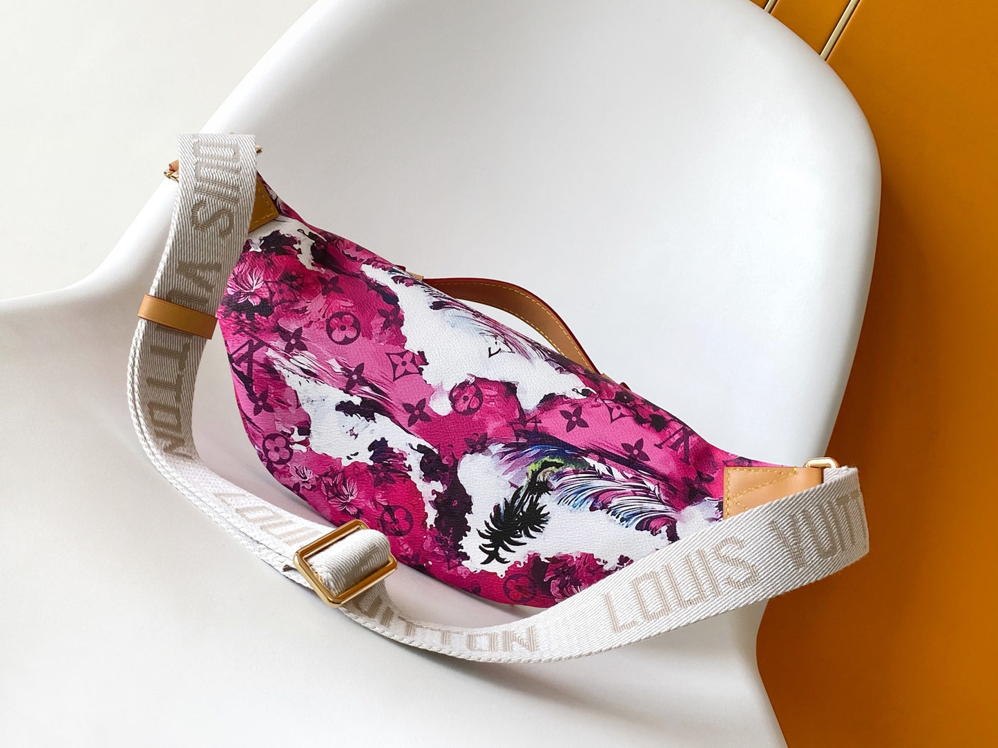Tropical Surf Graphic Print Belt Bag - Purple and White