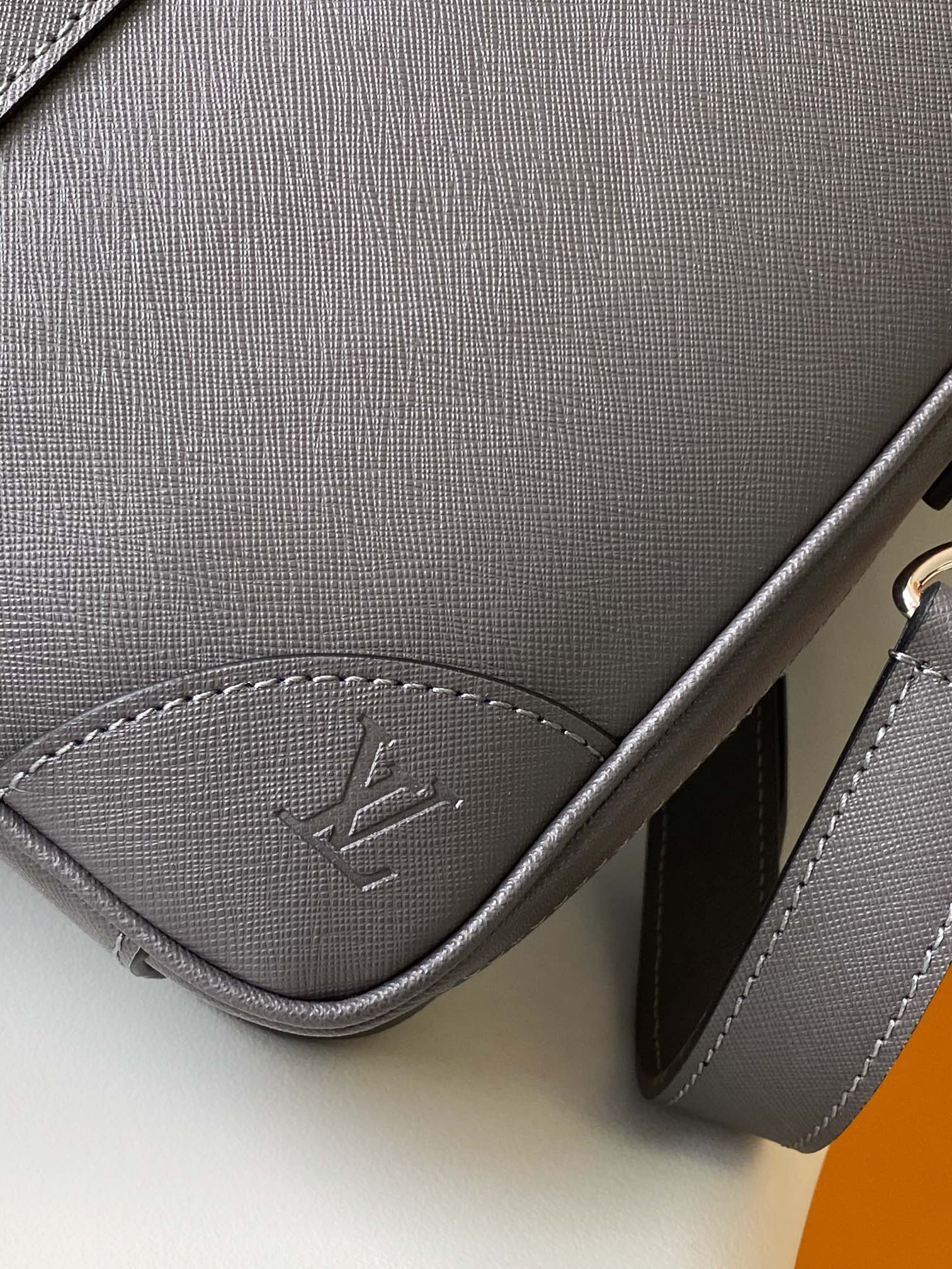 Premium Grey Leather Briefcase Slim Laptop Bag with Shoulder Strap