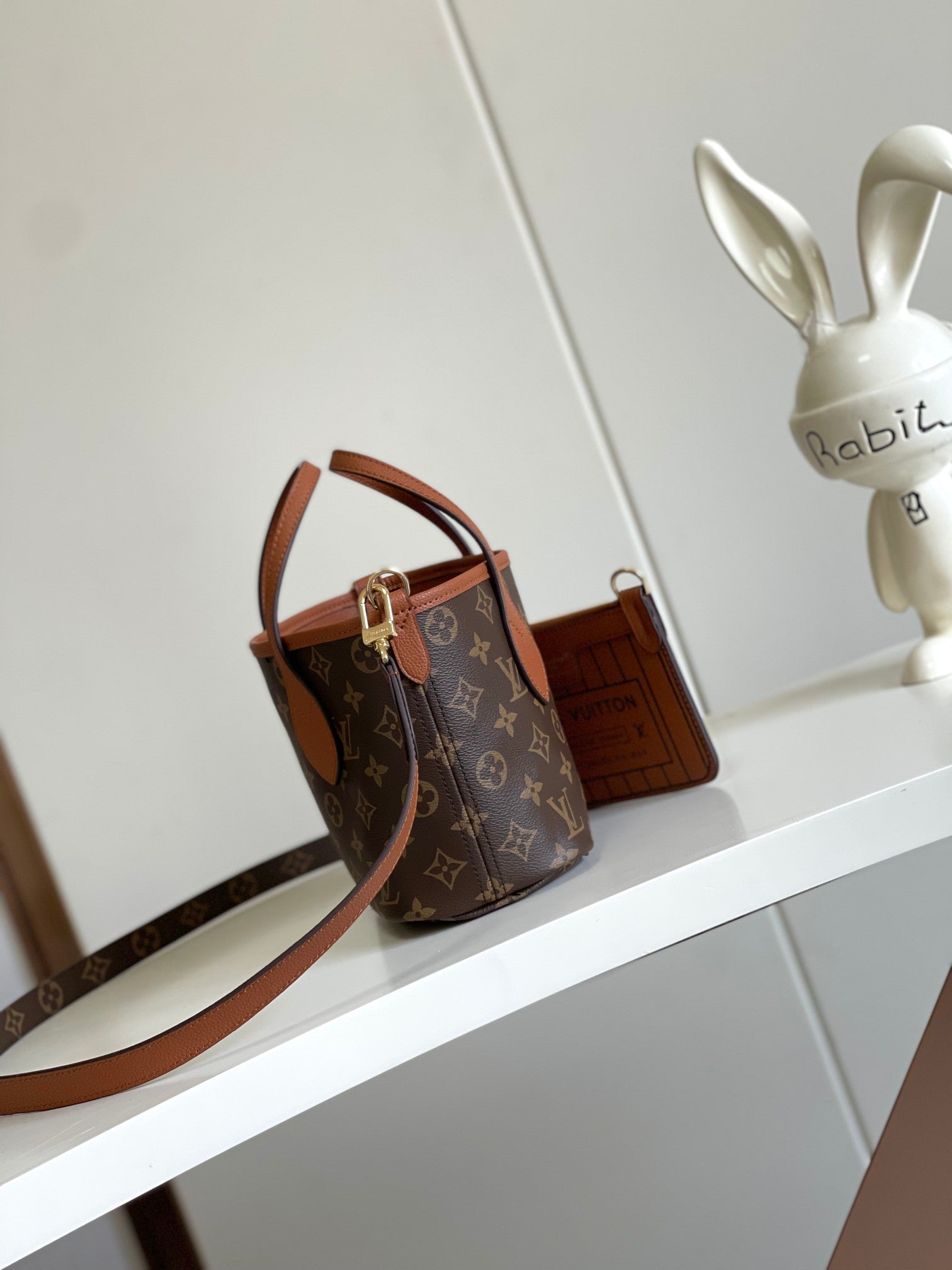 Brown Heart Embossed Bucket Handbag with Crossbody Strap and Cardholder