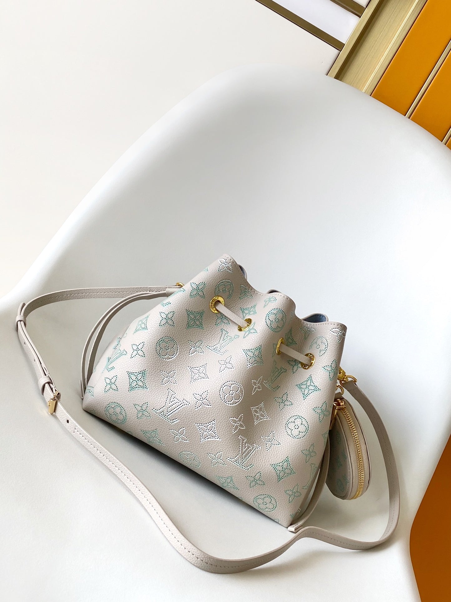 Louis Vuitton Bella Mahina Perforated Leather Bucket Bag - Iridescent Silver/Blue