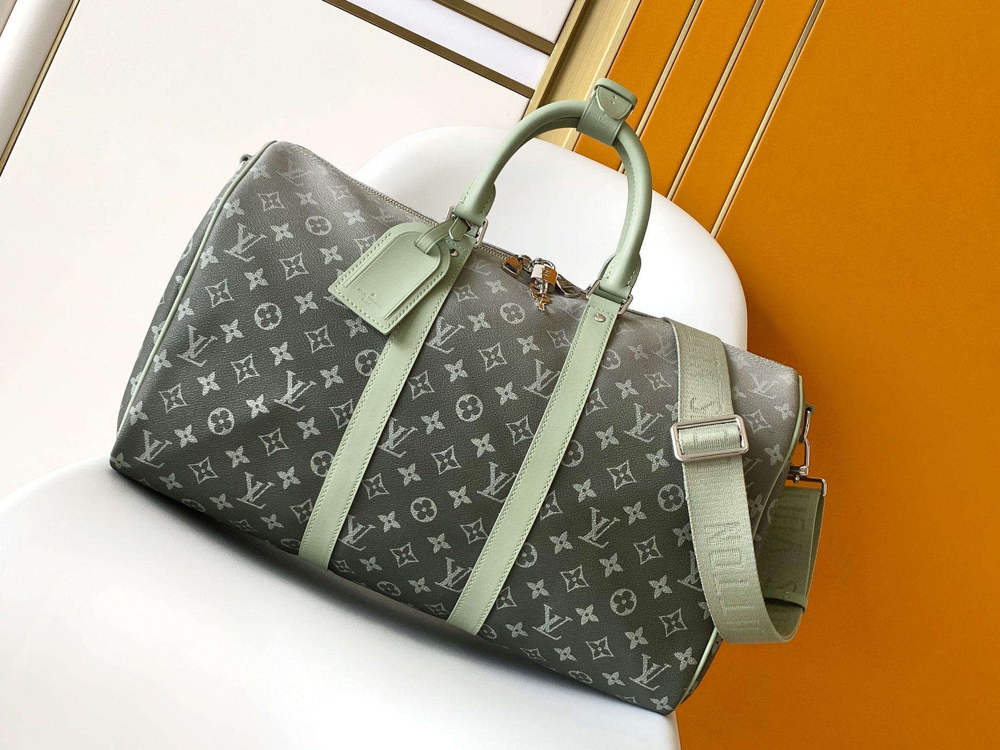 Louis Vuitton Keepall Bandoulière 50 Monogram Eclipse Gradient Green Grey Duffel Bag