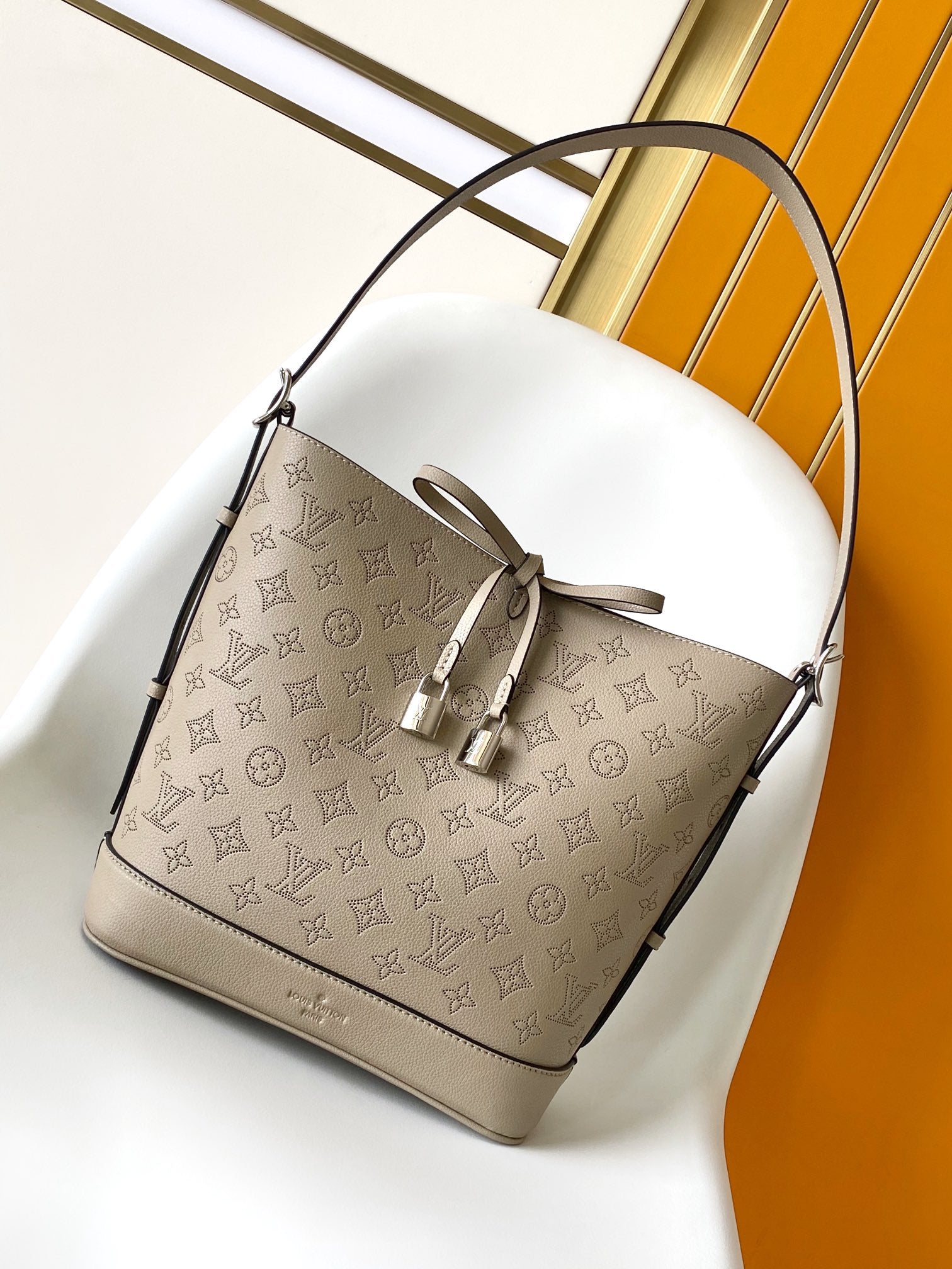 Louis Vuitton Bella Bucket Bag Monogram Mahina Calf Leather - Galet