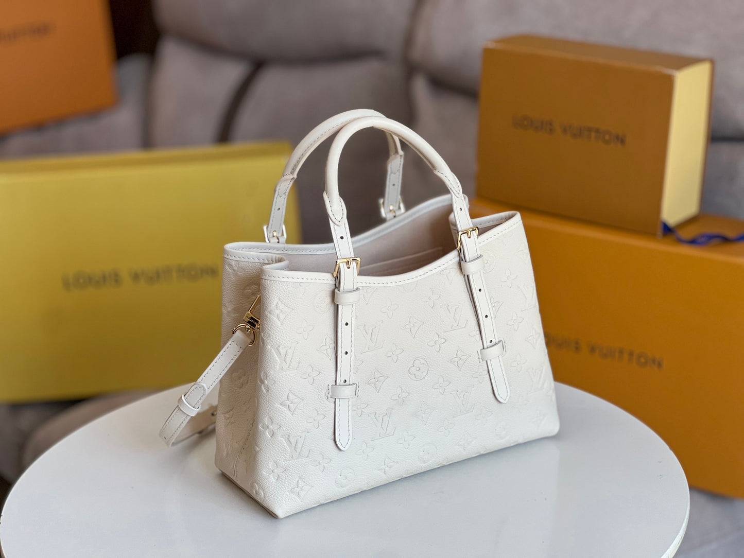 Louis Vuitton Monogram Empreinte Petit Palais Handbag - Cream