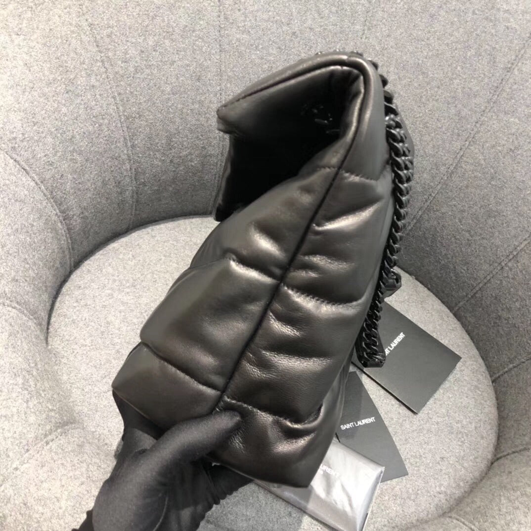 Saint Laurent LouLou Puffer Medium Bag in Quilted Lambskin - Black/Black - 35cm