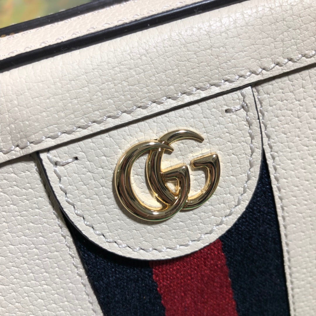 Gucci Ophidia Small Leather Shoulder Bag - White with Blue and Red Web