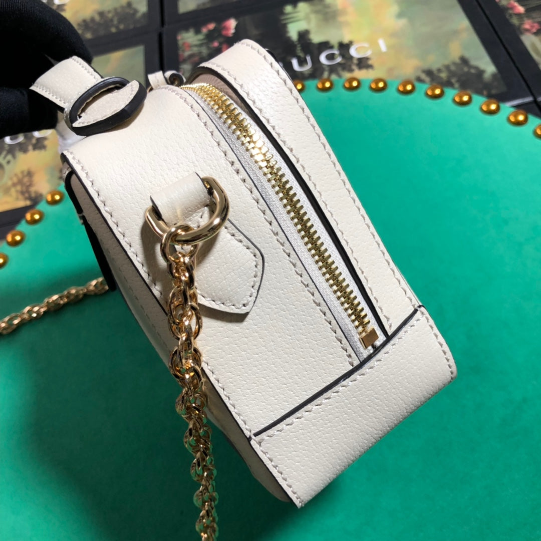 Gucci Ophidia Small Leather Shoulder Bag - White with Blue and Red Web