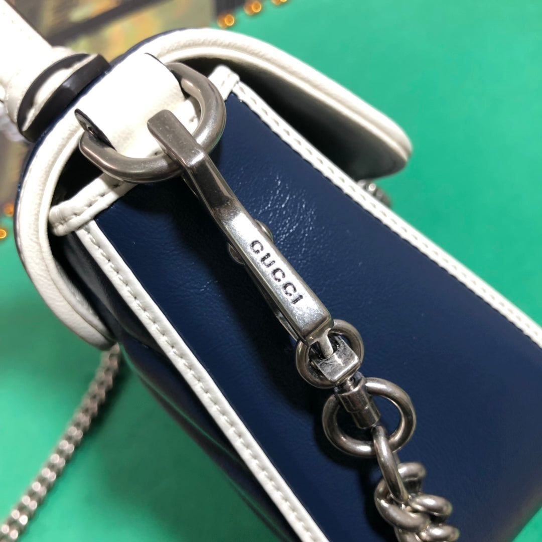 Gucci GG Marmont Small Top Handle Bag - Navy/White Matelassé Leather