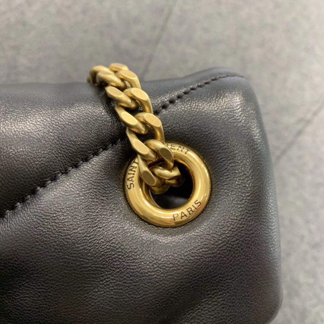 Saint Laurent Loulou Puffer Medium Chain Bag in Quilted Lambskin - Black with Gold Hardware