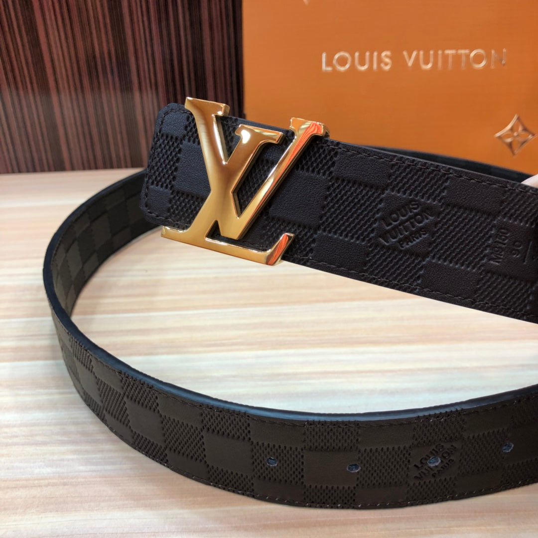 Louis Vuitton Men's LV Initiales 40mm Belt, Damier Infini Leather, Ebene Brown with Gold Buckle