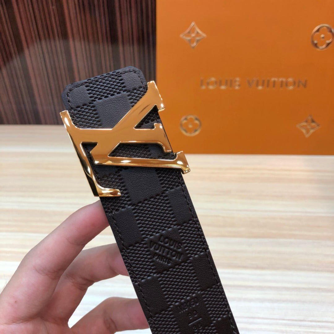 Louis Vuitton Men's LV Initiales 40mm Belt, Damier Infini Leather, Ebene Brown with Gold Buckle