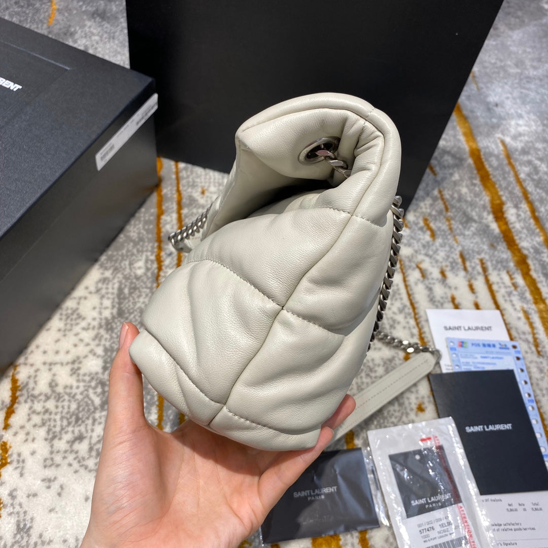 Saint Laurent LouLou Puffer Small Bag in Quilted Lambskin - Cream White