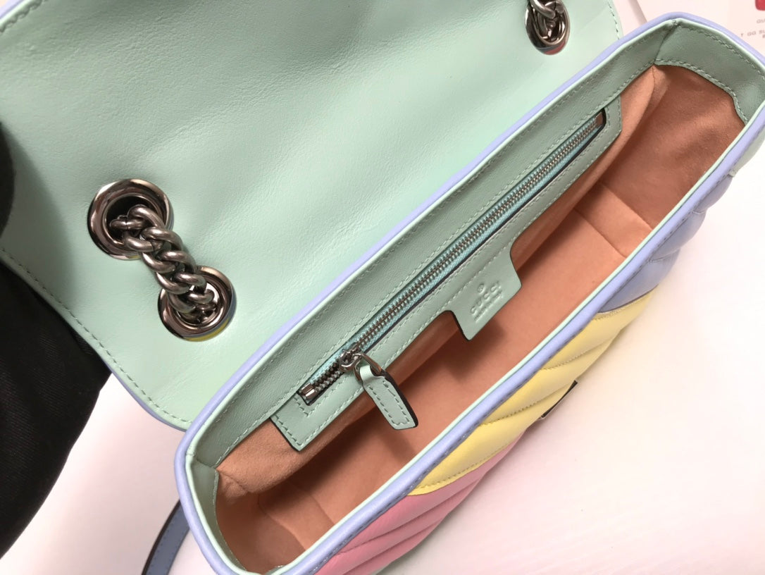 Gucci GG Marmont Small Matelassé Shoulder Bag - Pastel Rainbow Multicolored Leather