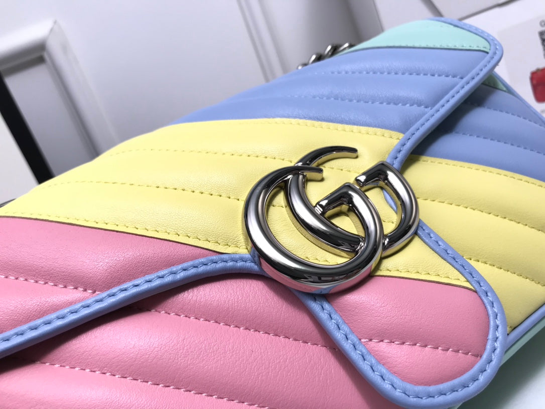 Gucci GG Marmont Small Matelassé Shoulder Bag - Pastel Rainbow Multicolored Leather