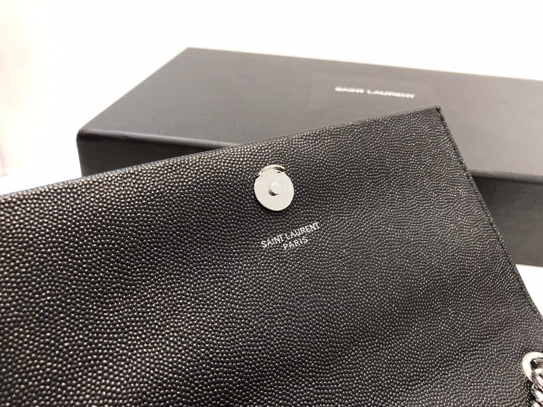 Saint Laurent Kate Small Tassel Shoulder Bag in Black Grained Leather