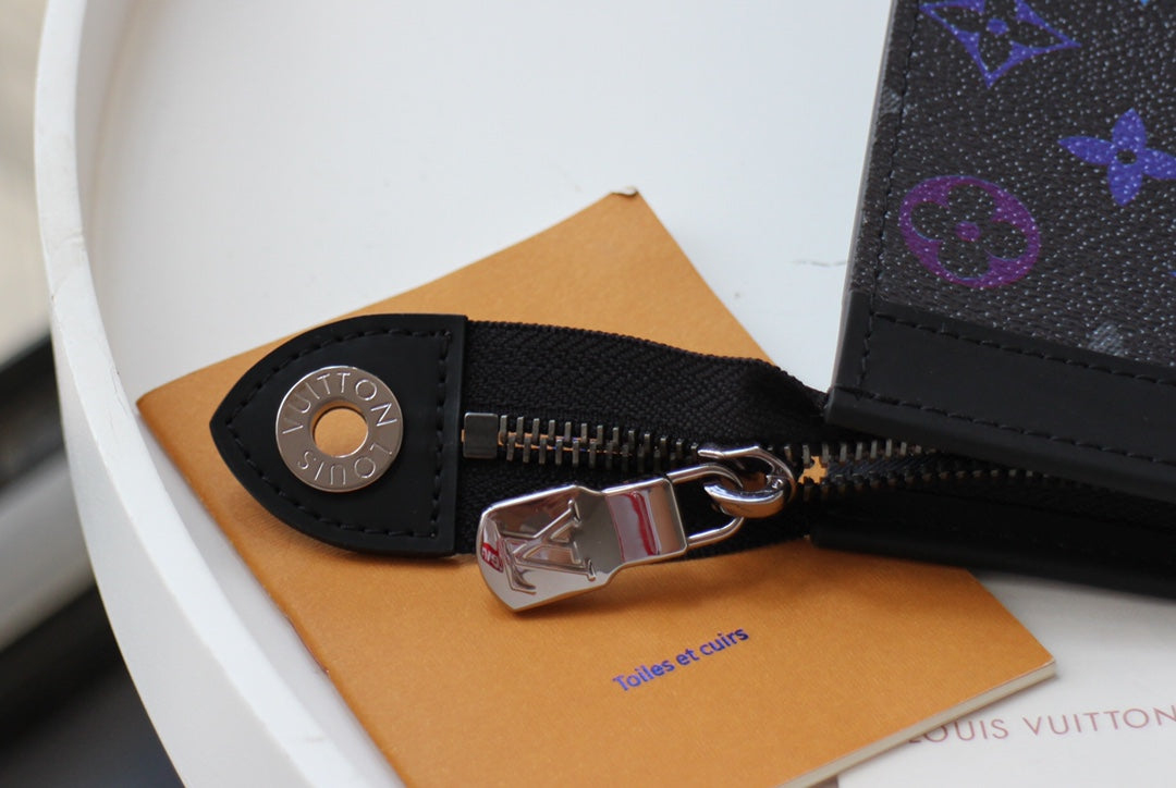 Luxury Monogram Gradient Clutch Bag - Black Designer Pouch with Rainbow Logo