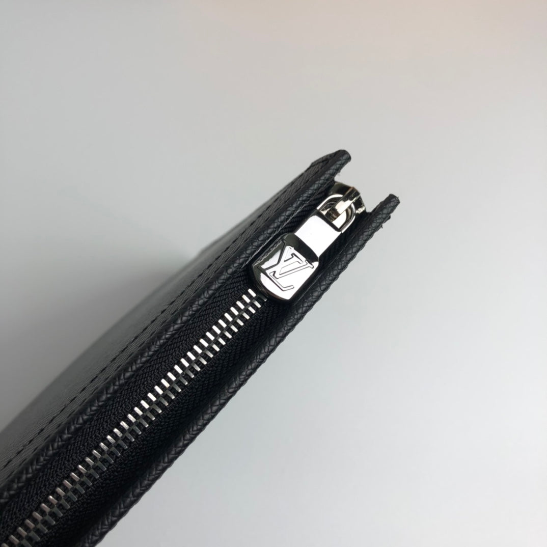 Louis Vuitton Black Textured Leather Pouch - Designer Zip Clutch Bag