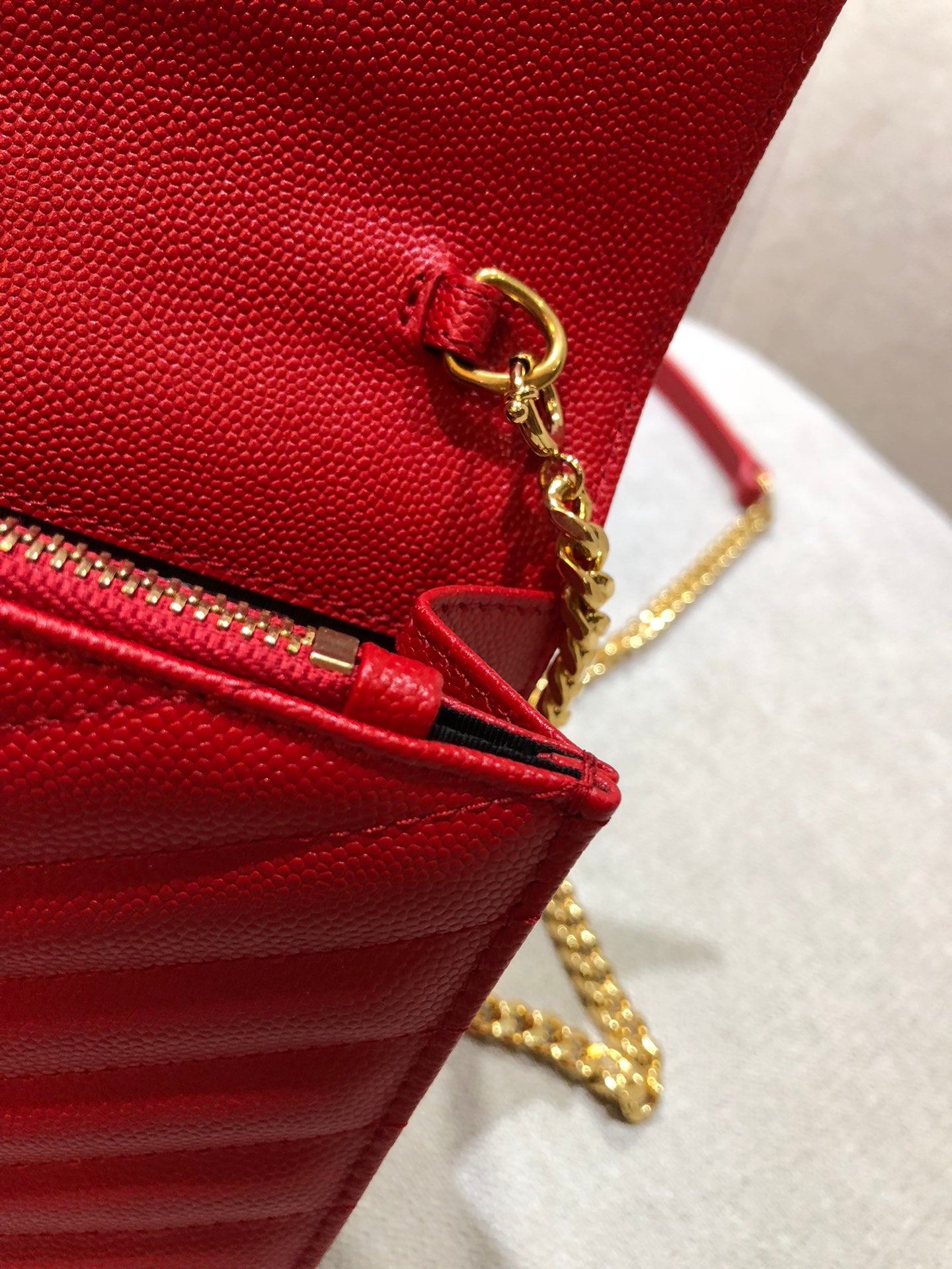 Saint Laurent Cassandre Matelassé Red Leather Envelope Chain Wallet