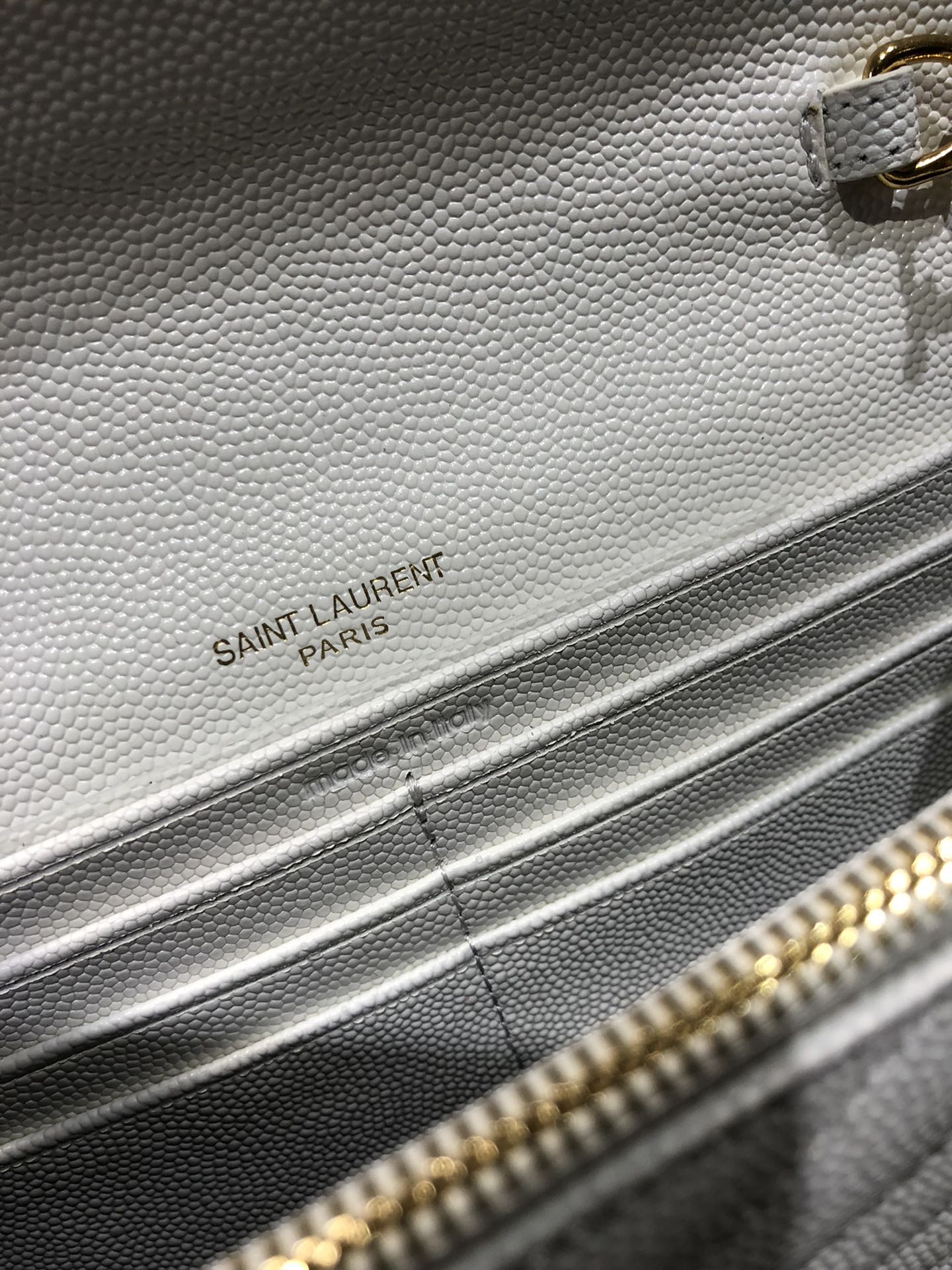 Saint Laurent Monogram Matelassé Leather Envelope Chain Wallet - White/Gold