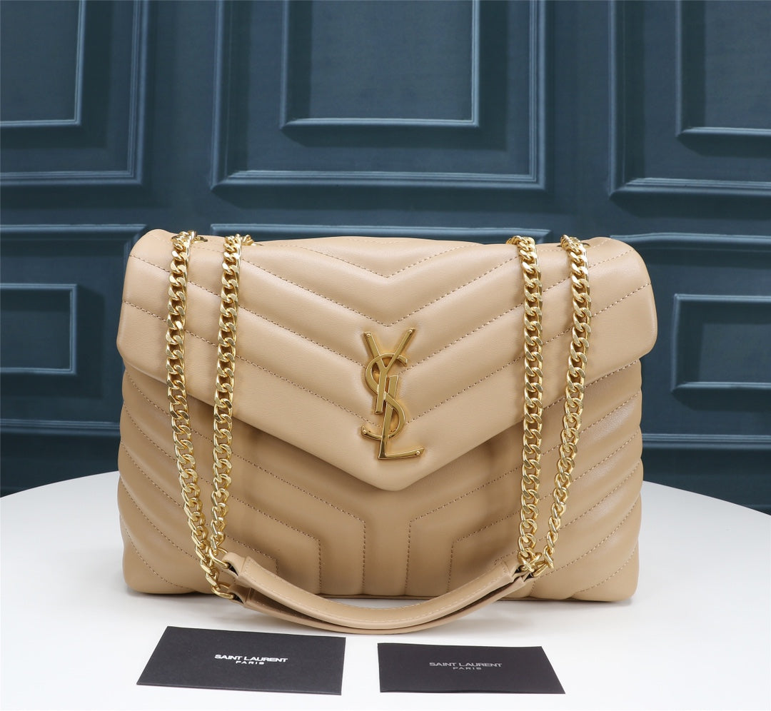 Saint Laurent Loulou Small Quilted Leather Shoulder Bag - Beige