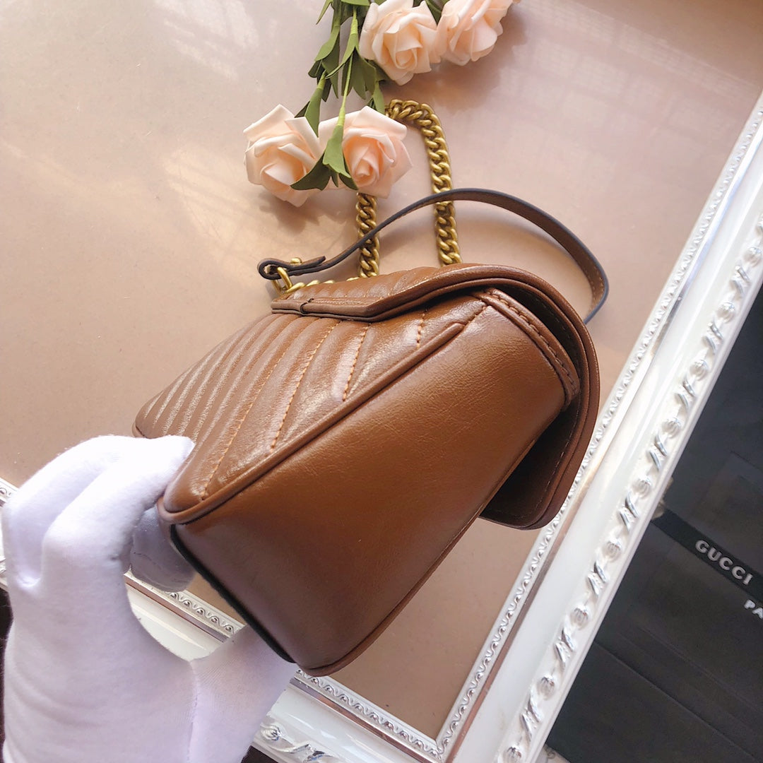 Gucci GG Marmont Small Matelassé Shoulder Bag in Brown Leather