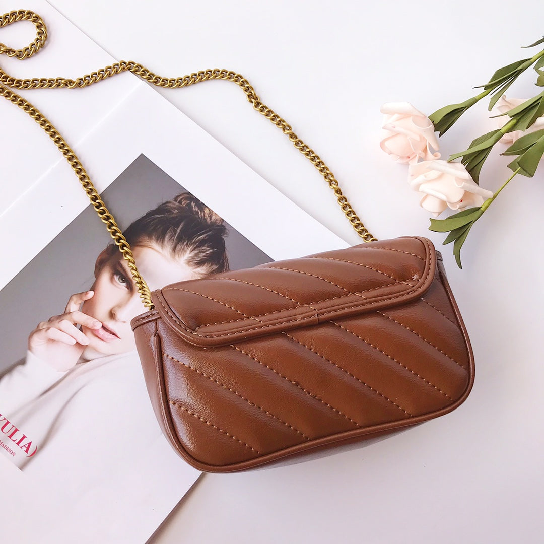 Gucci GG Marmont Small Matelassé Shoulder Bag - Brown Chevron Leather