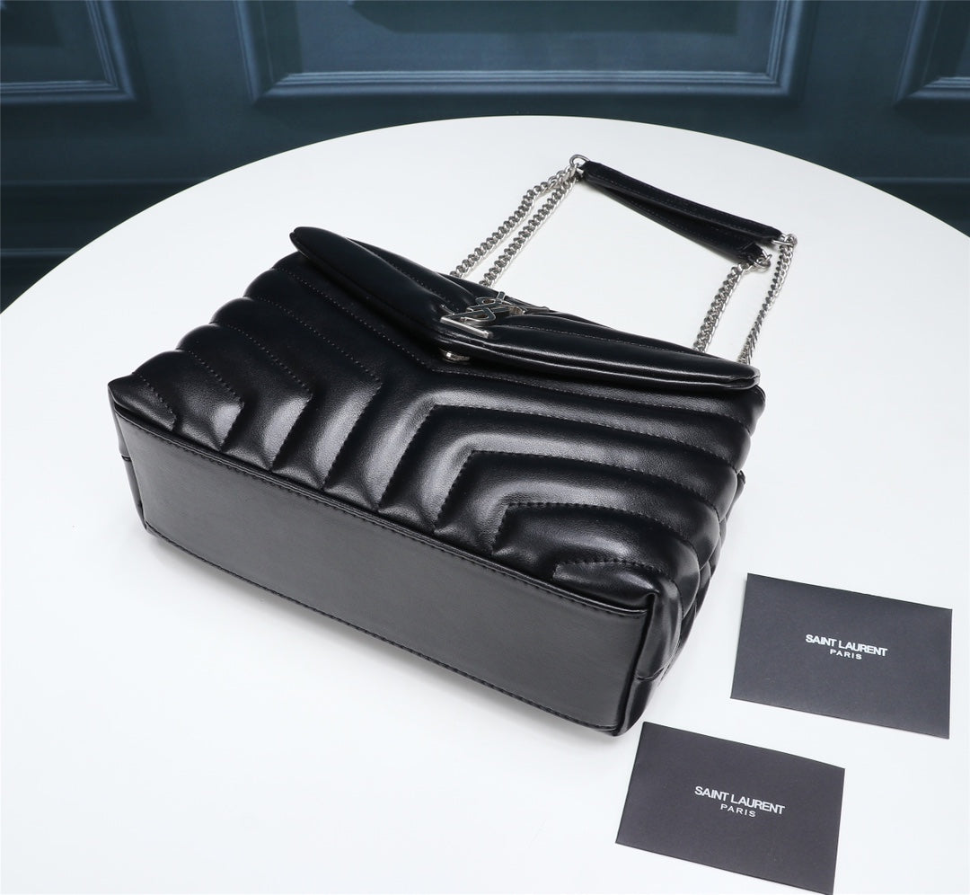 Saint Laurent Loulou Medium Quilted Leather Shoulder Bag - Black/Silver
