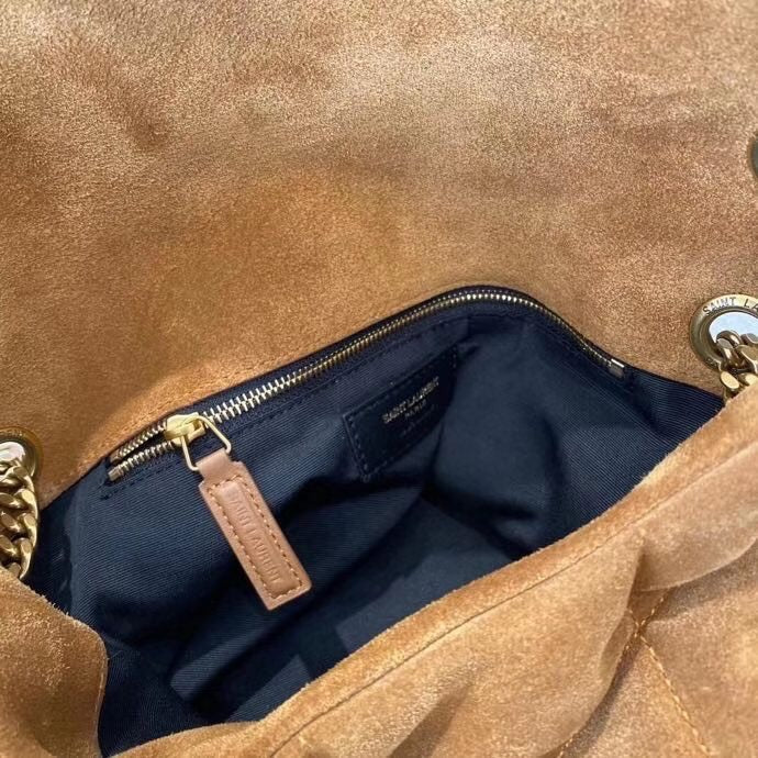 Saint Laurent Loulou Puffer Small Tan Suede Shoulder Bag
