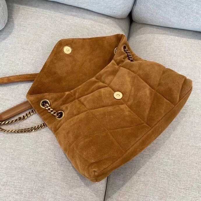 Saint Laurent Loulou Puffer Small Tan Suede Shoulder Bag