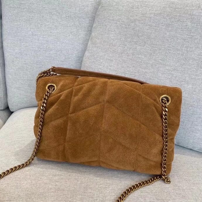 Saint Laurent Loulou Puffer Small Tan Suede Shoulder Bag