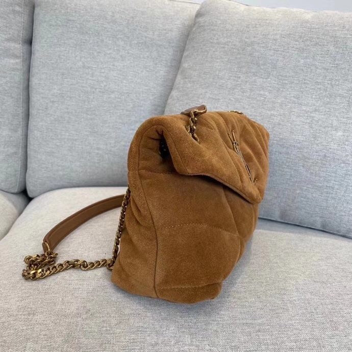 Saint Laurent Loulou Puffer Small Tan Suede Shoulder Bag
