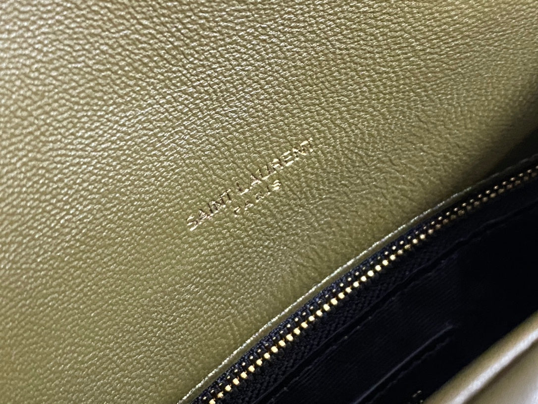 Saint Laurent Puffer Small Bag in Quilted Lambskin Leather - Olive Green