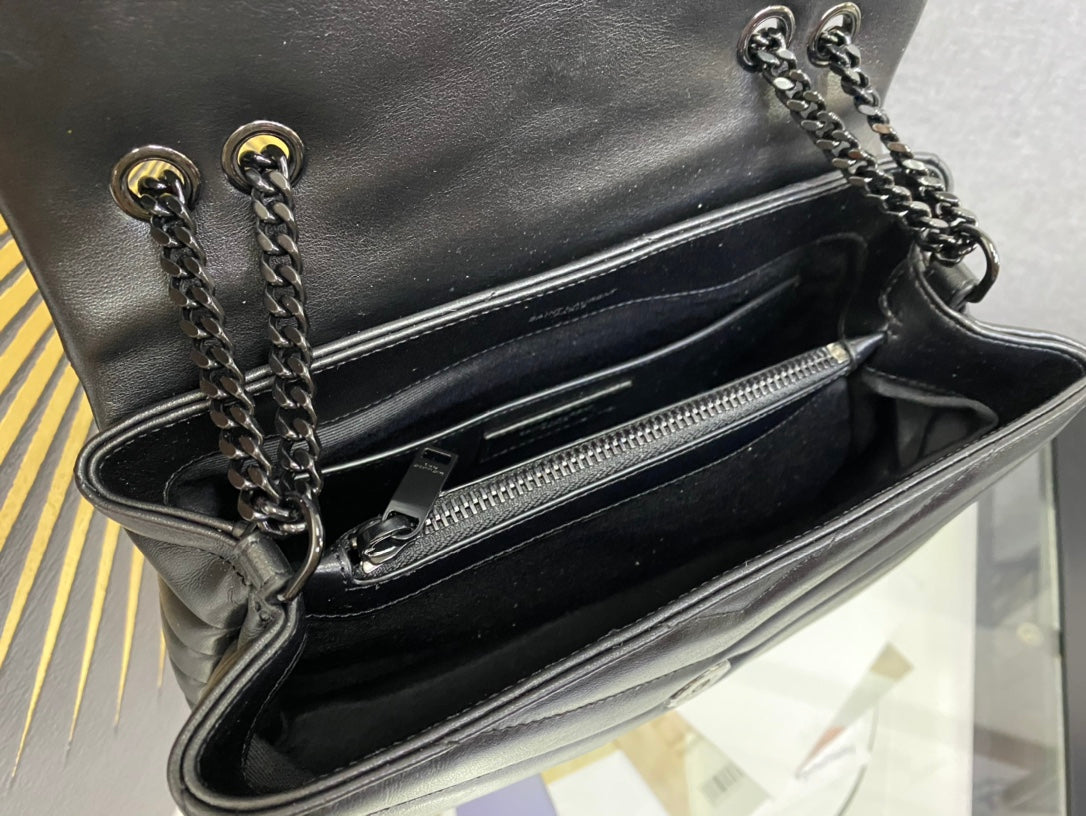 Saint Laurent Loulou Small Shoulder Bag in Quilted Leather - Black on Black