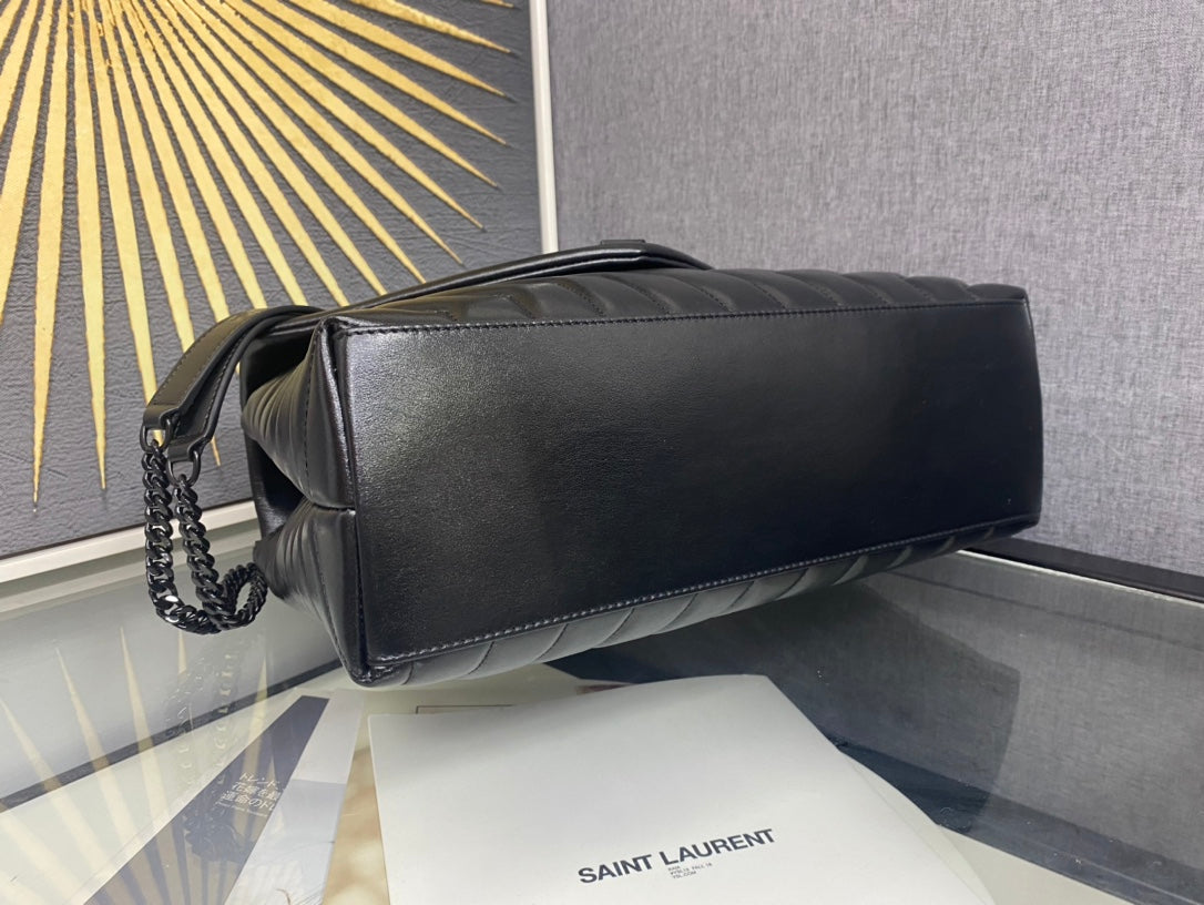 Saint Laurent Loulou Small Shoulder Bag in Black Matelassé Leather