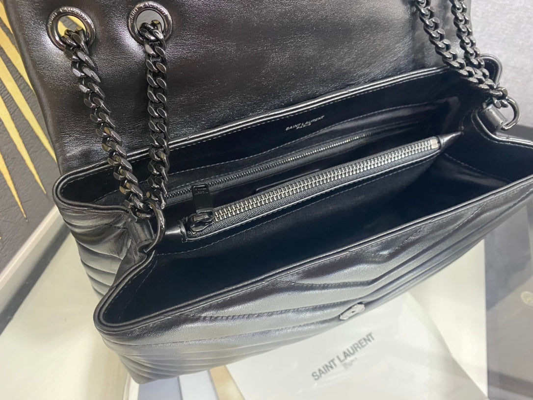 Saint Laurent Loulou Small Shoulder Bag in Black Matelassé Leather
