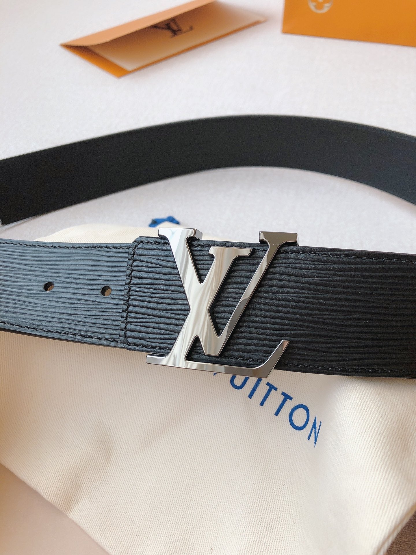 Louis Vuitton LV Initial 40mm Belt, Black Epi Leather with Silver-Tone Buckle, Men's Luxury Leather Accessory