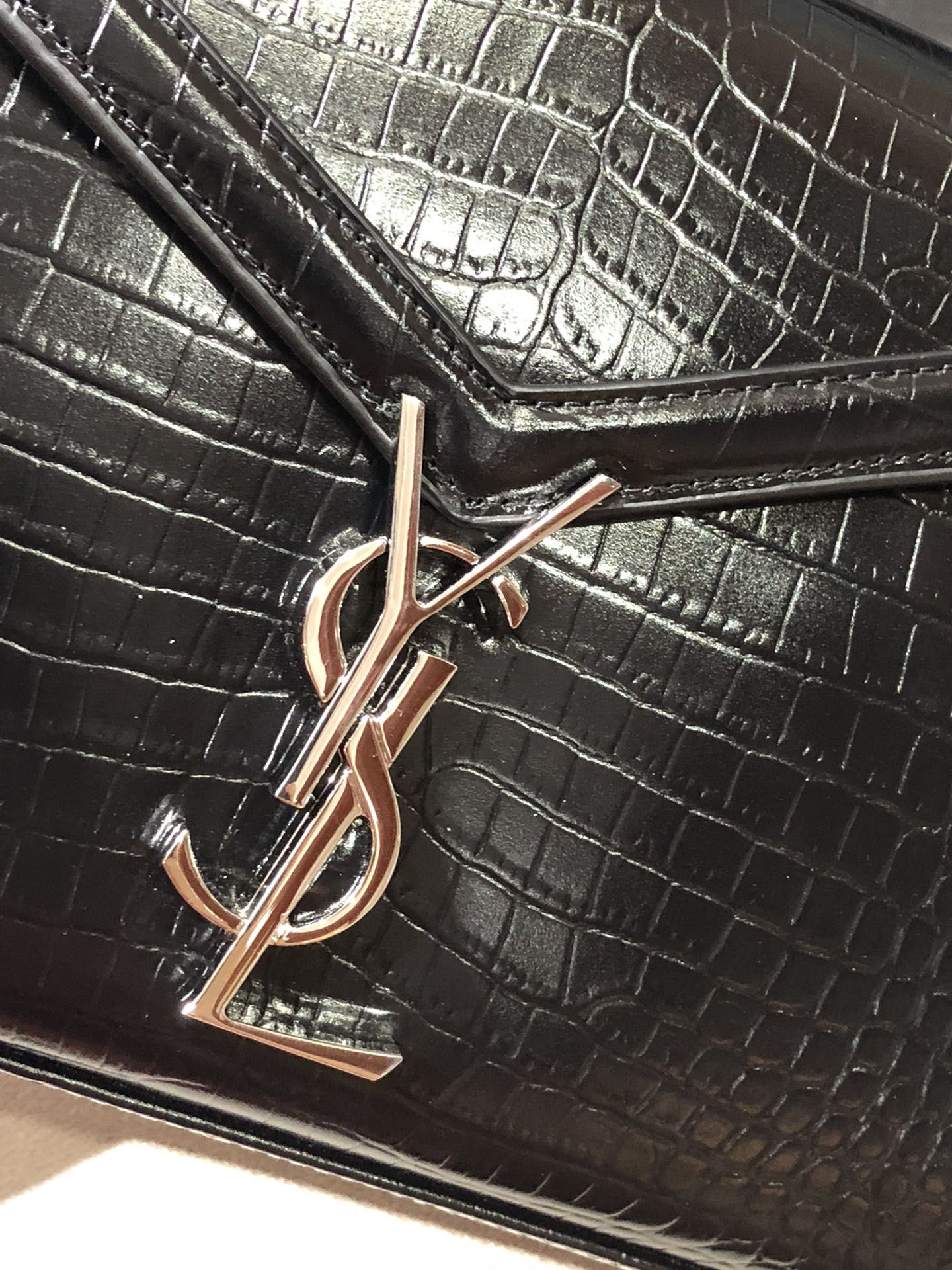 Saint Laurent Cassandra Mini Top Handle Bag in Crocodile-Embossed Leather - Black