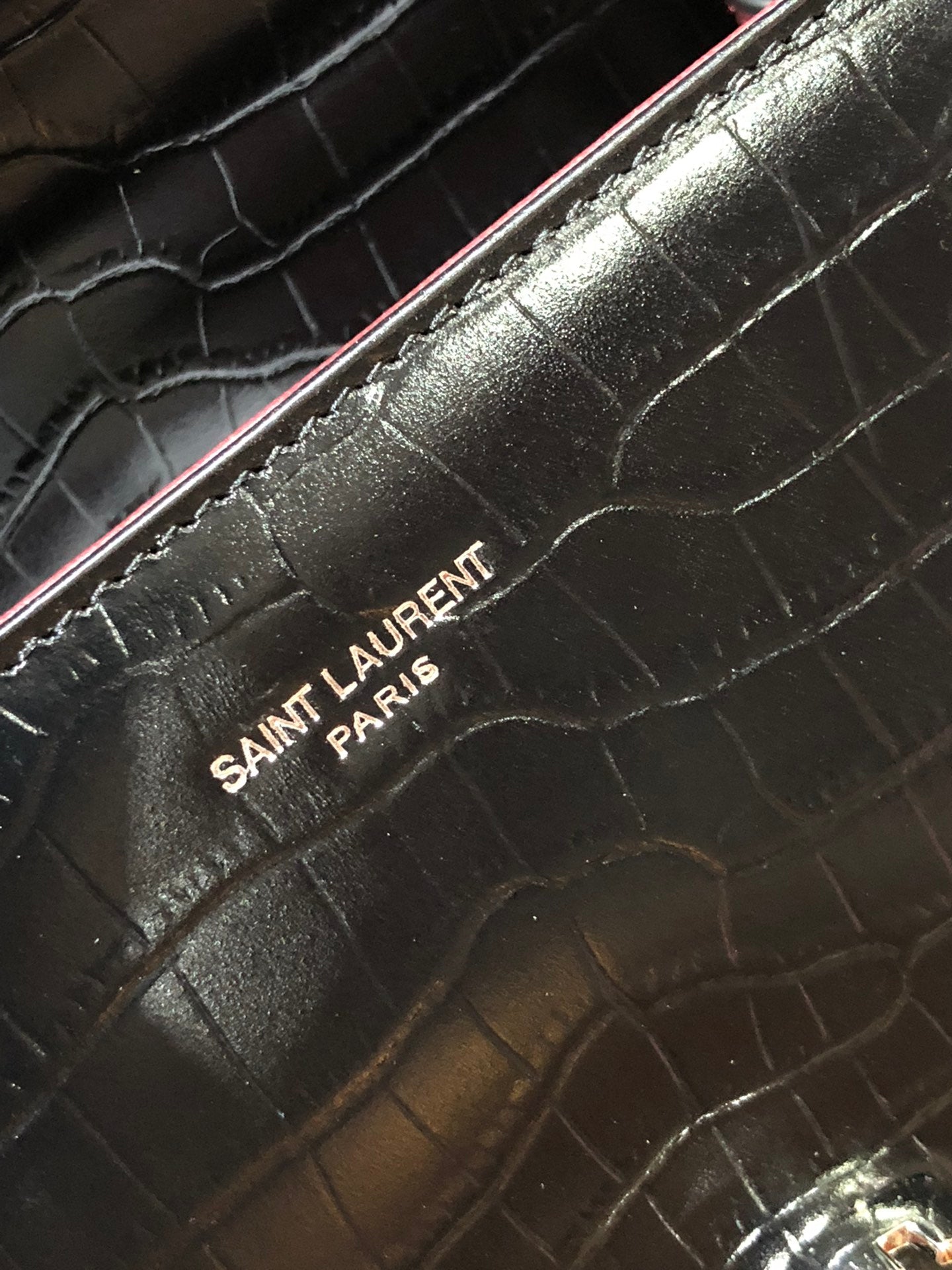 Saint Laurent Cassandra Mini Top Handle Bag in Crocodile-Embossed Leather - Black