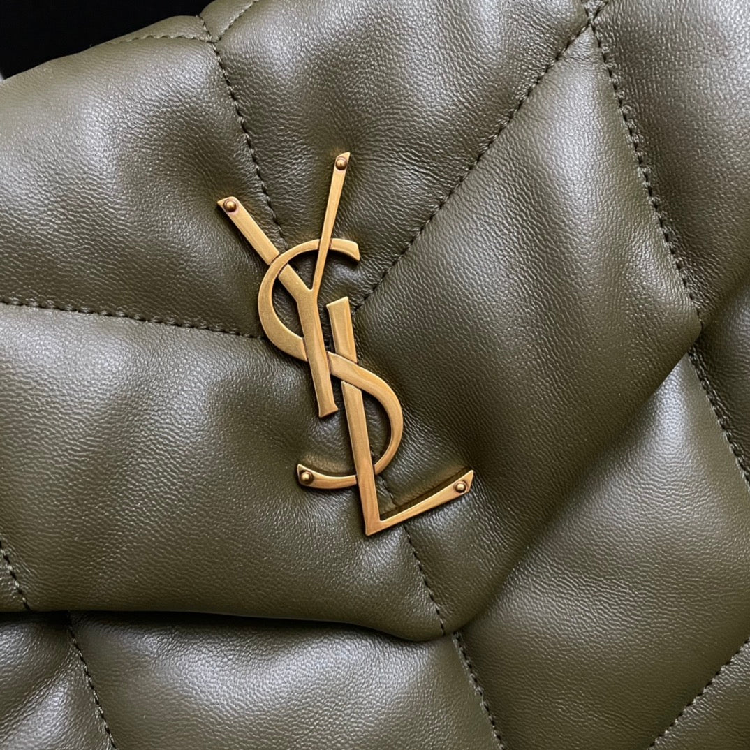Saint Laurent Loulou Puffer Small Shoulder Bag in Olive Green Quilted Leather