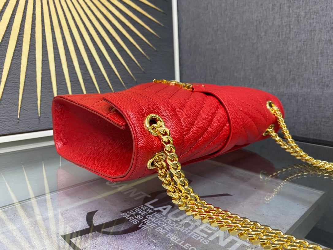Saint Laurent Envelope Medium Bag in Quilted Grain de Poudre Embossed Leather - Red