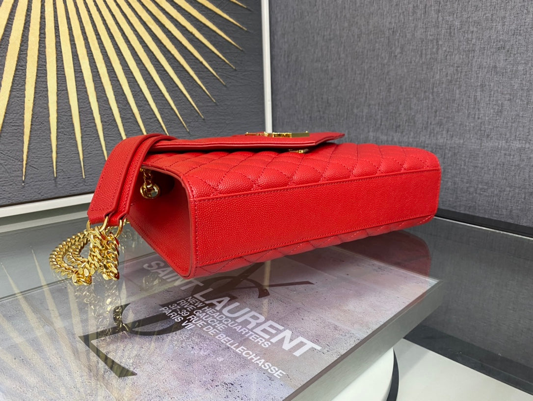 Saint Laurent Envelope Medium Bag in Quilted Grain de Poudre Embossed Leather - Red