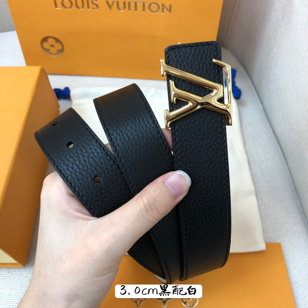 Louis Vuitton LV Initiales 30mm Belt - Black Grained Leather with Gold-Tone Buckle