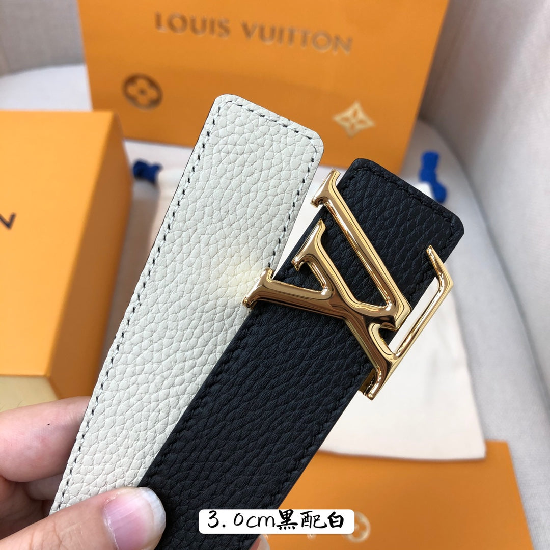 Louis Vuitton LV Initiales 30mm Belt - Black Grained Leather with Gold-Tone Buckle