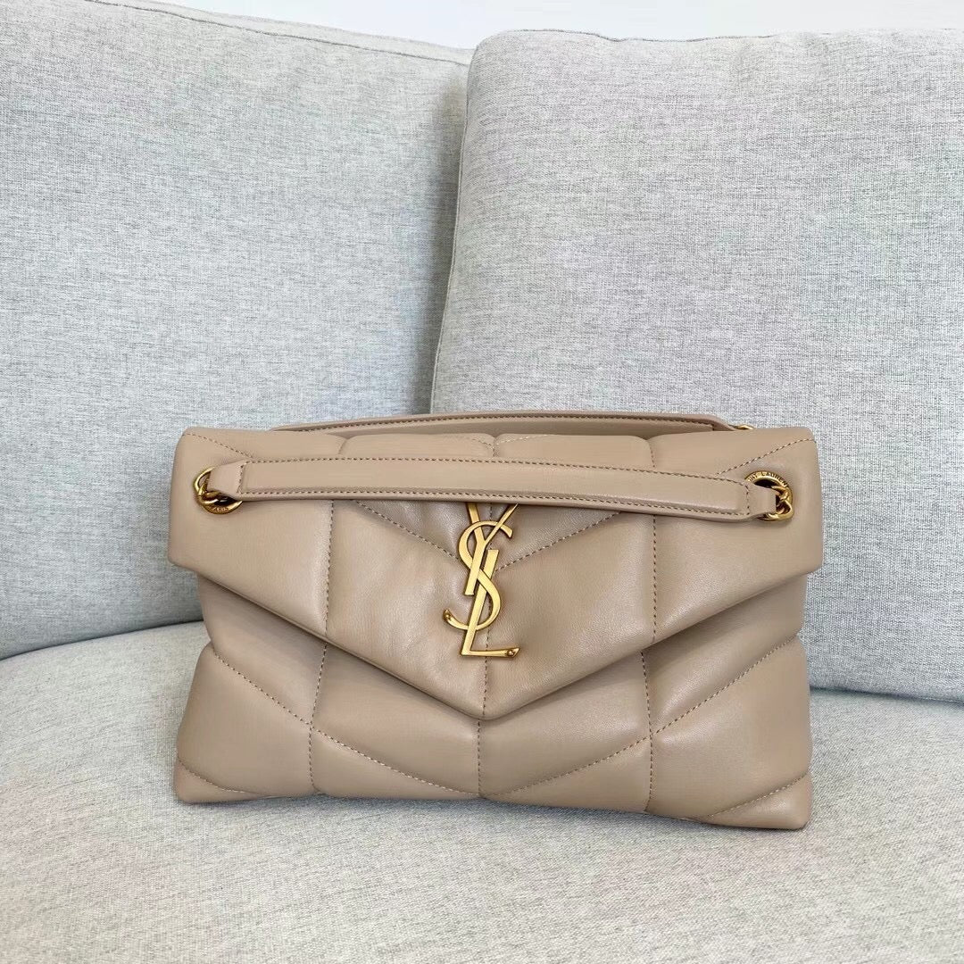 Saint Laurent Loulou Puffer Small Shoulder Bag in Quilted Lambskin Leather - Beige